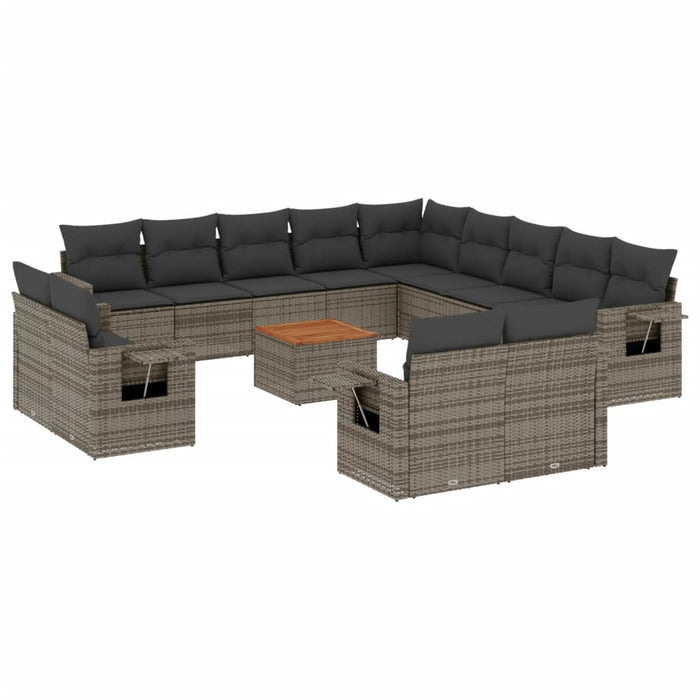 Set Divani da Giardino 14pz con Cuscini in Polyrattan Grigio 3224842