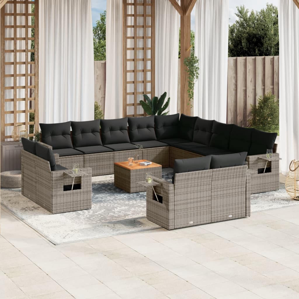 Set Divani da Giardino 14pz con Cuscini in Polyrattan Grigio 3224842