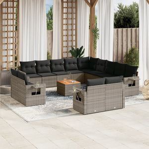 Set Divani da Giardino 14pz con Cuscini in Polyrattan Grigiocod mxl 88940