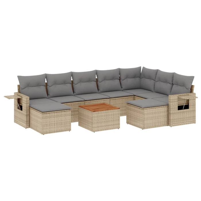 Set Divano da Giardino 10 pz con Cuscini Beige in Polyrattan 3224848