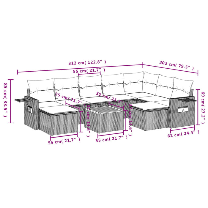 Set Divano da Giardino 10 pz con Cuscini Beige in Polyrattan 3224848