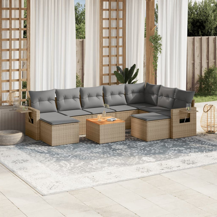 Set Divano da Giardino 10 pz con Cuscini Beige in Polyrattan 3224848