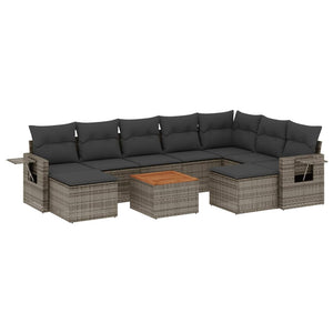 Set Divano da Giardino 10 pz con Cuscini Grigio in Polyrattan 3224849