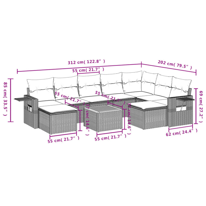 Set Divano da Giardino 10 pz con Cuscini Grigio in Polyrattan 3224849