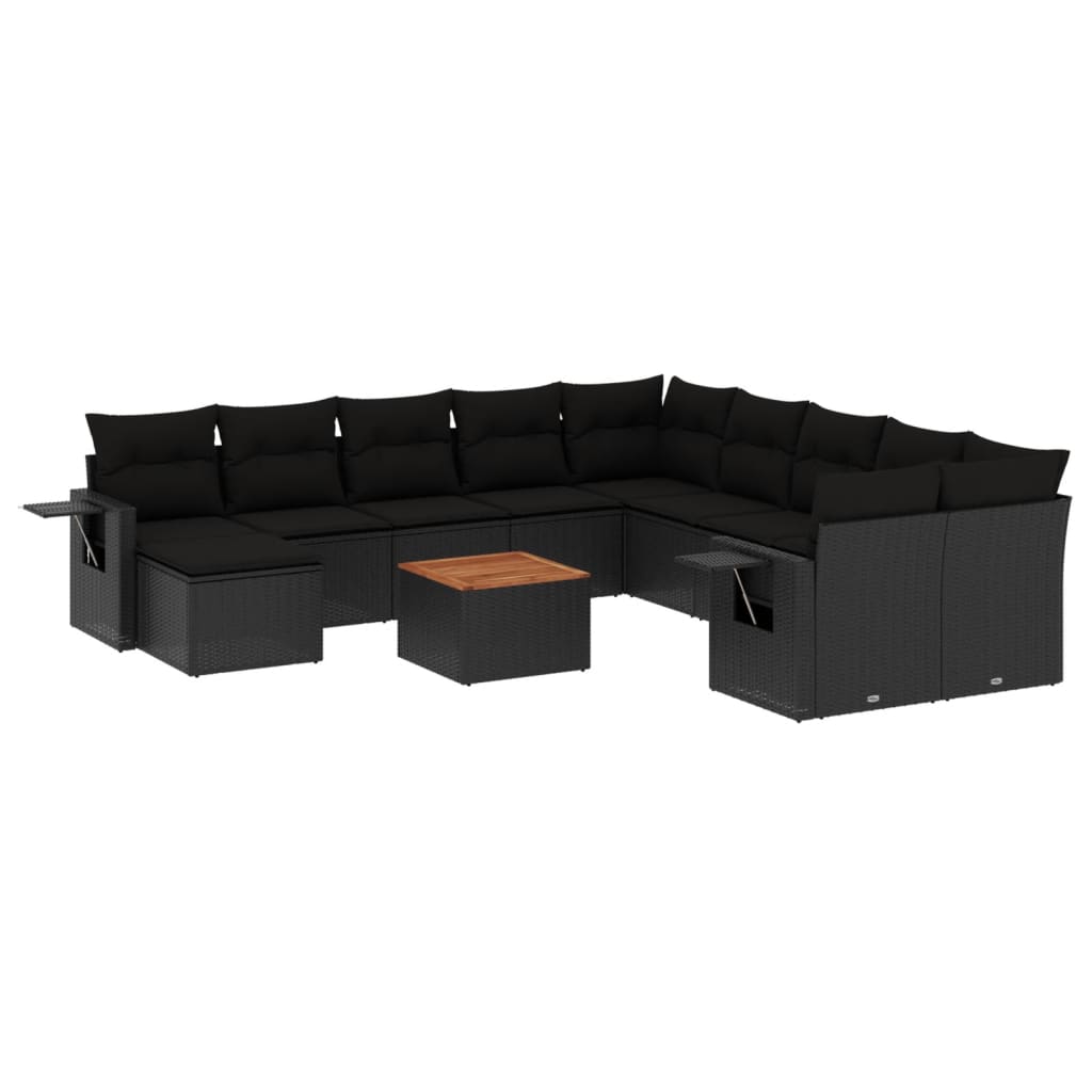 Set Divani da Giardino 12 pz con Cuscini Nero in Polyrattan 3224858