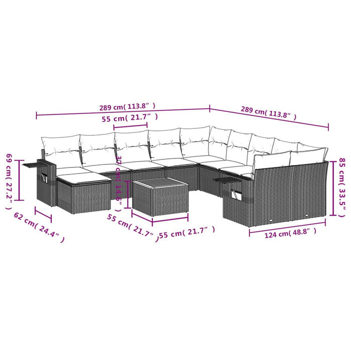 Set Divani da Giardino 12 pz con Cuscini Nero in Polyrattan 3224858