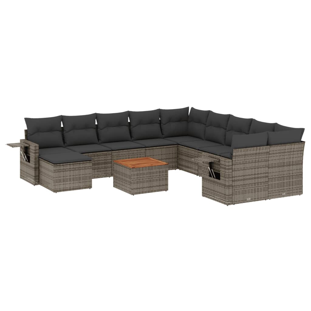 Set Divani da Giardino 12 pz con Cuscini Grigio in Polyrattan 3224863