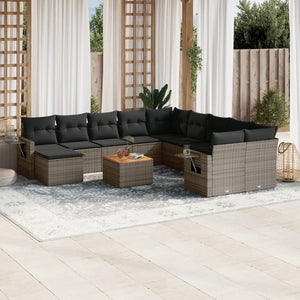 Set Divani da Giardino 12 pz con Cuscini Grigio in Polyrattan 3224863