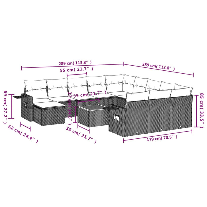 Set Divani da Giardino 13pz con Cuscini Nero in Polyrattan 3224866