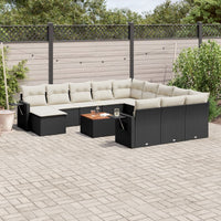 Set Divani da Giardino 13pz con Cuscini Nero in Polyrattan 3224866