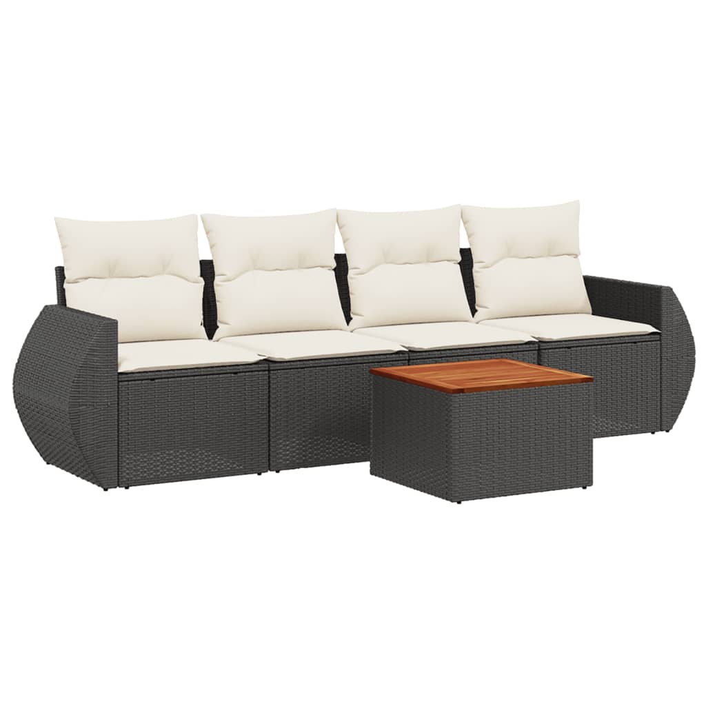 Set Divani da Giardino 5 pz con Cuscini in Polyrattan Nero 3224880