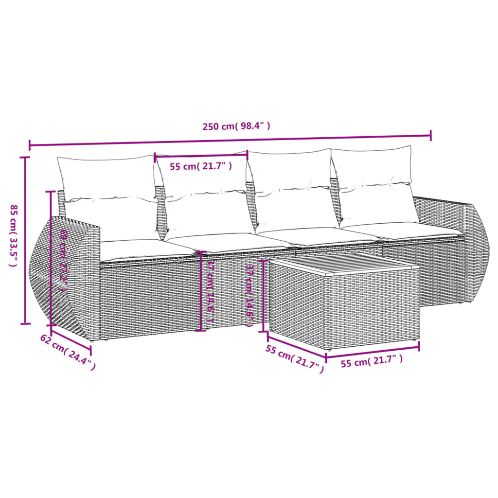 Set Divani da Giardino 5 pz con Cuscini in Polyrattan Nero 3224880