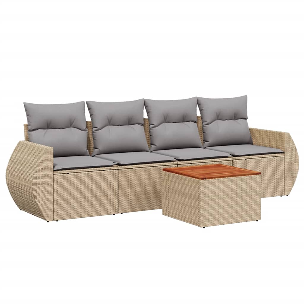 Set Divano da Giardino 5 pz con Cuscini Beige in Polyrattan 3224883