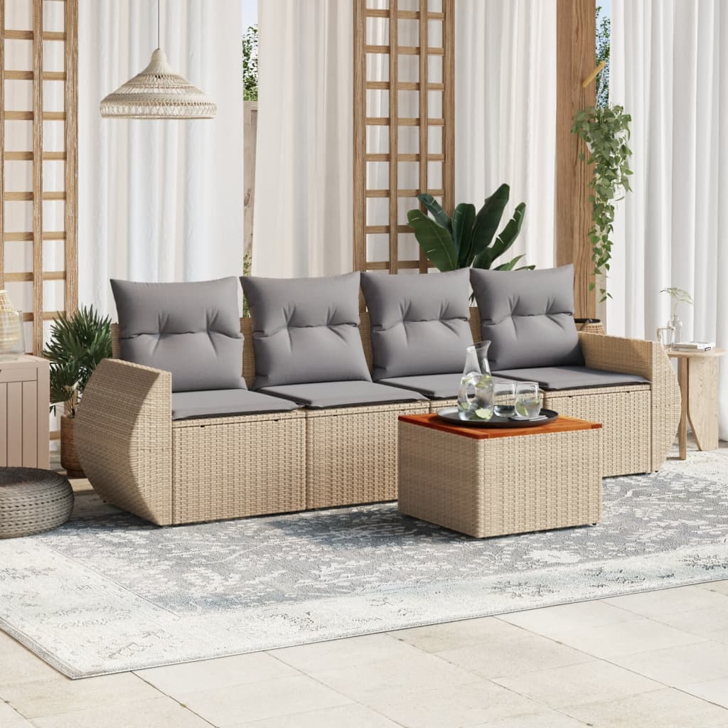 Set Divano da Giardino 5 pz con Cuscini Beige in Polyrattan 3224883