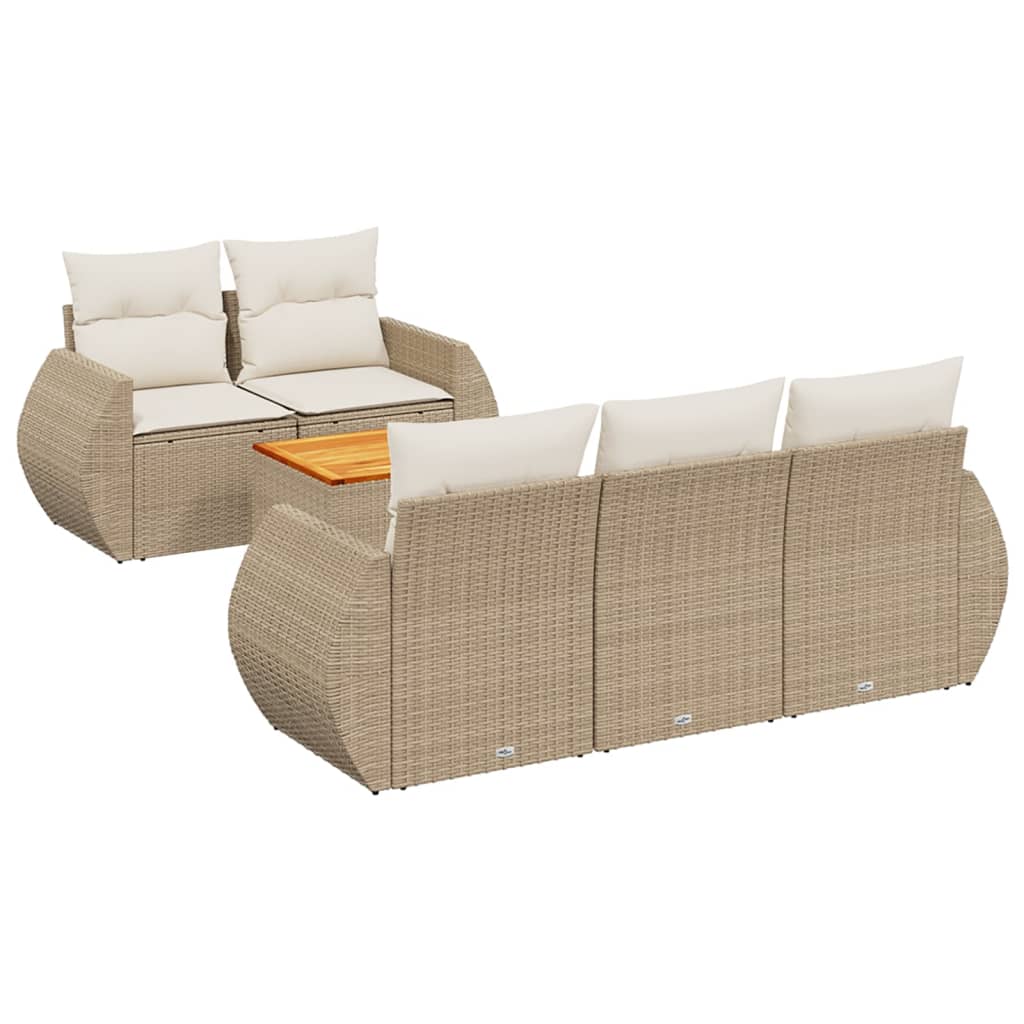 Set Divano da Giardino 6 pz con Cuscini Beige in Polyrattan 3224889