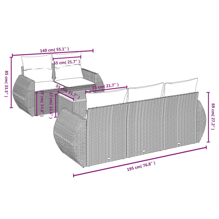 Set Divano da Giardino 6 pz con Cuscini Beige in Polyrattan 3224889