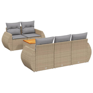 Set Divano da Giardino 6 pz con Cuscini Beige in Polyrattan 3224890