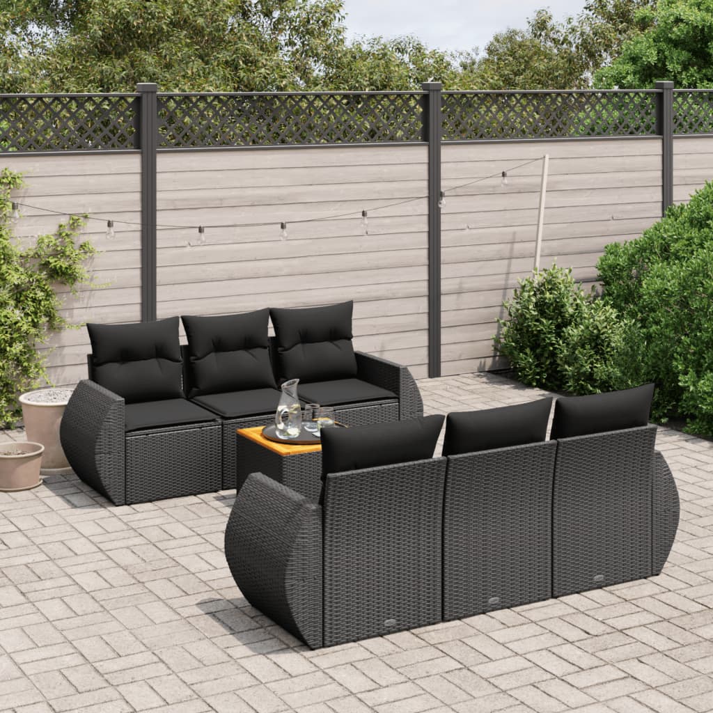 Set Divani da Giardino con Cuscini 7pz Nero Polyrattan 3224893