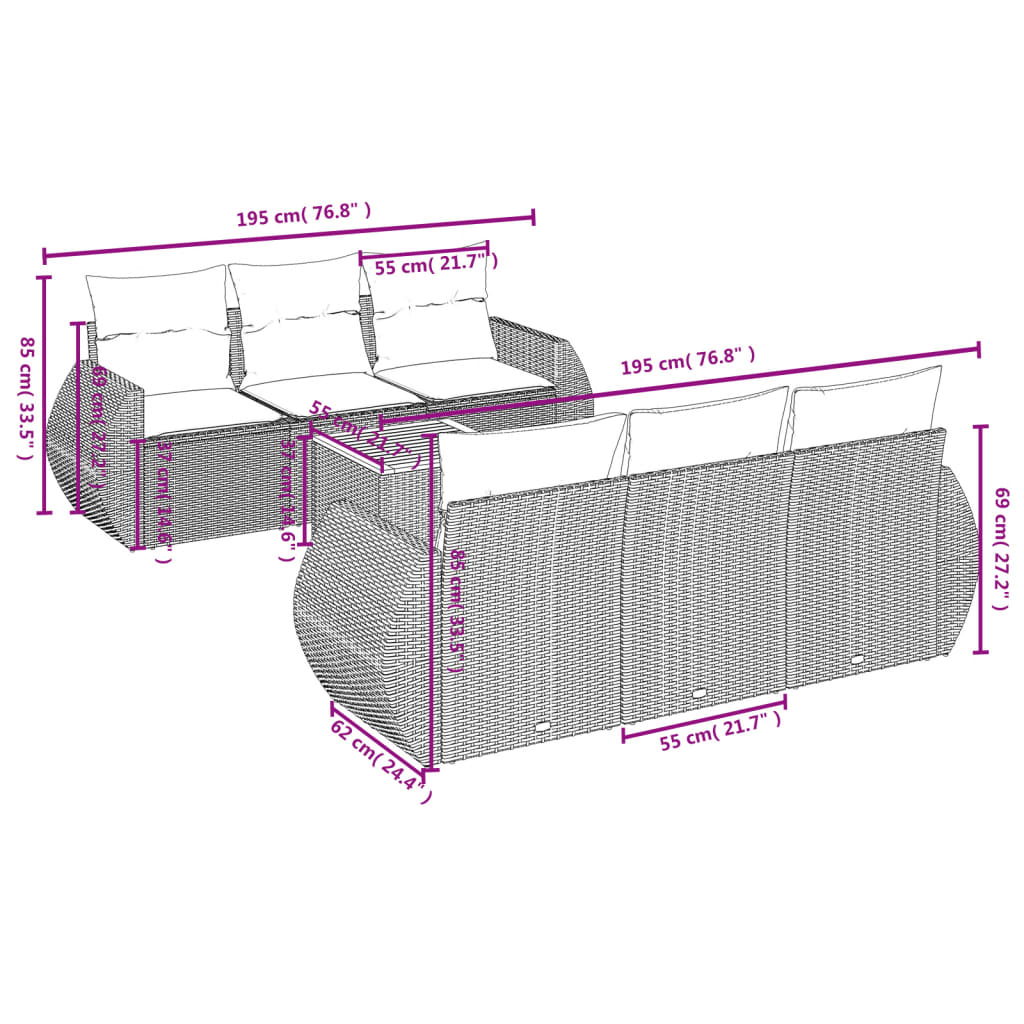 Set Divani da Giardino con Cuscini 7pz Nero Polyrattan 3224894