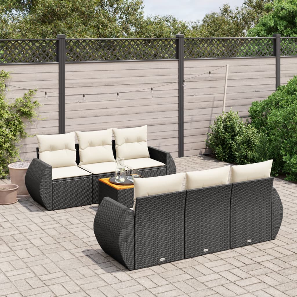 Set Divani da Giardino con Cuscini 7pz Nero Polyrattan 3224894