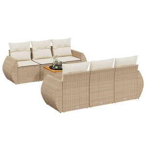 Set Divani da Giardino 7 pz con Cuscini Beige in Polyrattan 3224896