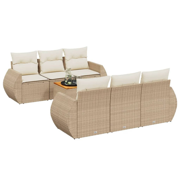 Set Divani da Giardino 7 pz con Cuscini Beige in Polyrattan 3224896