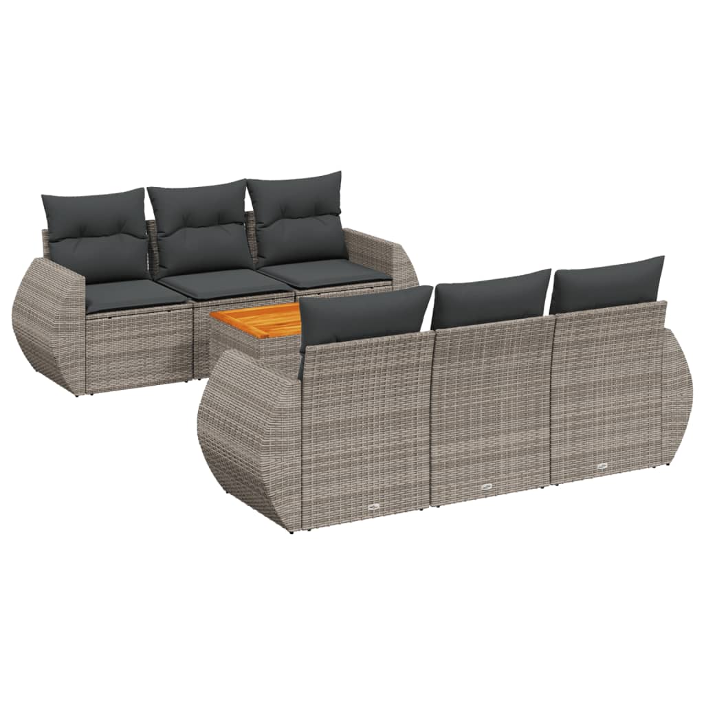 Set Divani da Giardino 7 pz con Cuscini Grigio in Polyrattan 3224898