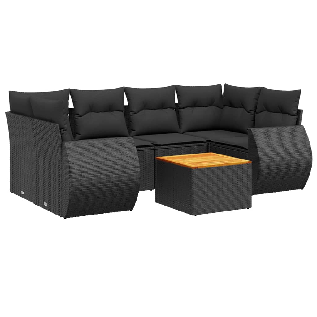 Set Divani da Giardino con Cuscini 7pz Nero Polyrattan 3224900