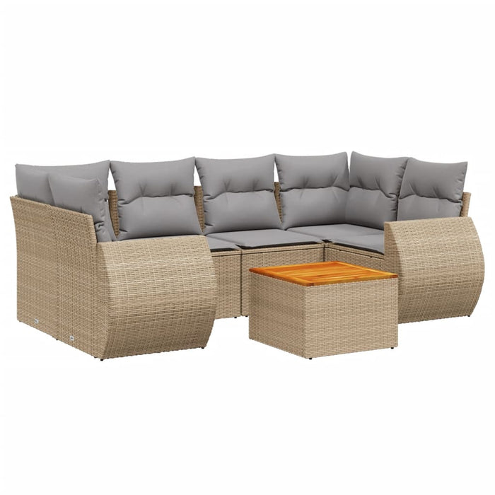 Set Divani da Giardino 7 pz con Cuscini Beige in Polyrattan 3224904