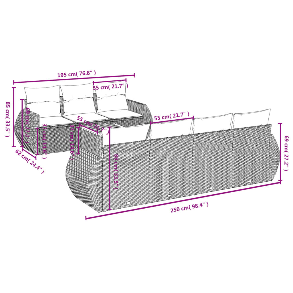 Set Divani da Giardino con Cuscini 8 pz Nero in Polyrattan 3224907