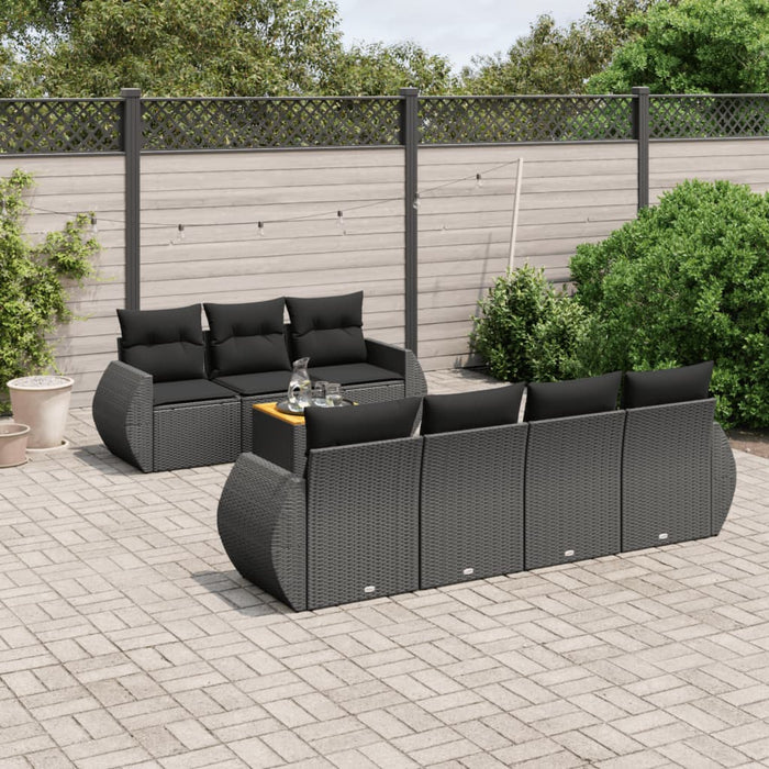 Set Divani da Giardino con Cuscini 8 pz Nero in Polyrattan 3224907