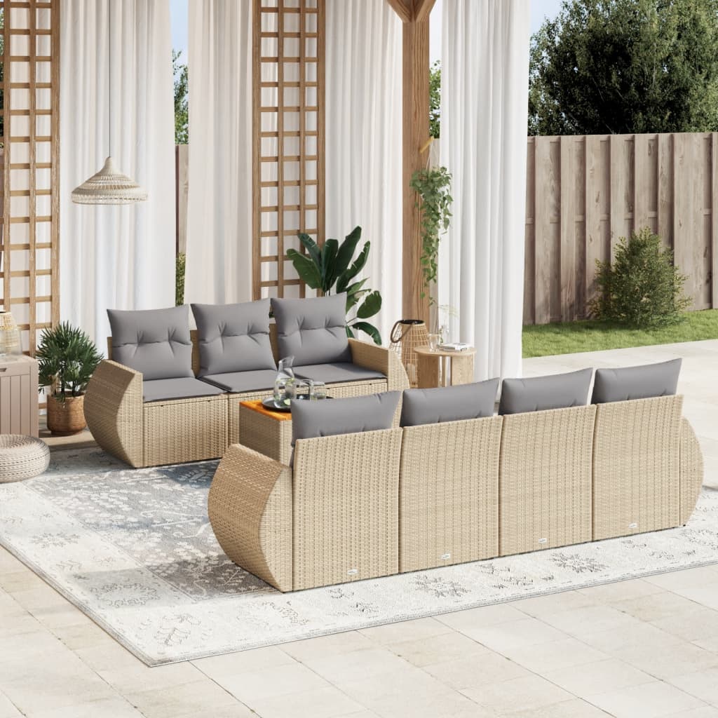 Set Divano da Giardino 8 pz con Cuscini Beige in Polyrattancod mxl 90533