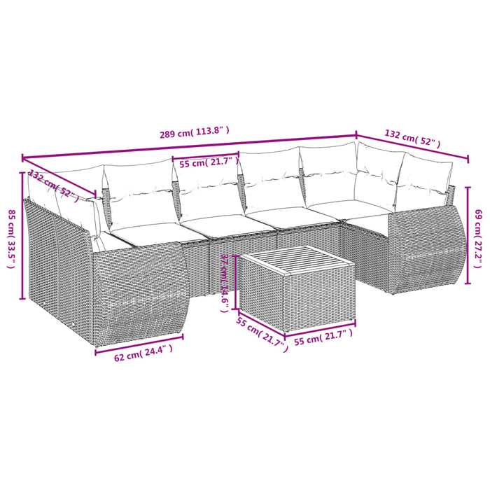 Set Divani da Giardino con Cuscini 8 pz Nero in Polyrattan 3224915