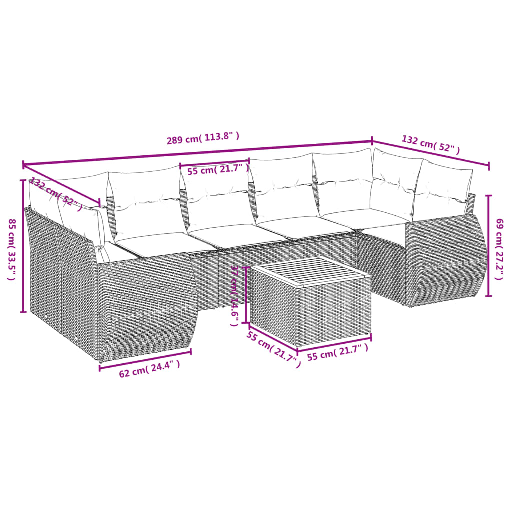 Set Divano da Giardino 8 pz con Cuscini Beige in Polyrattan 3224918