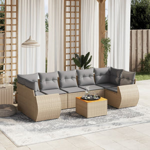 Set Divano da Giardino 8 pz con Cuscini Beige in Polyrattan 3224918