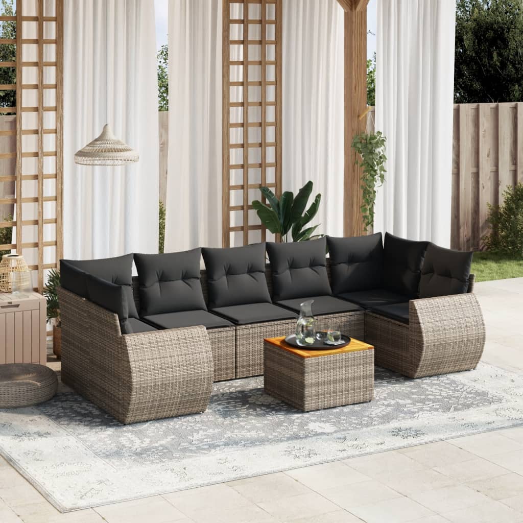 Set Divano da Giardino 8 pz con Cuscini Grigio in Polyrattan 3224919