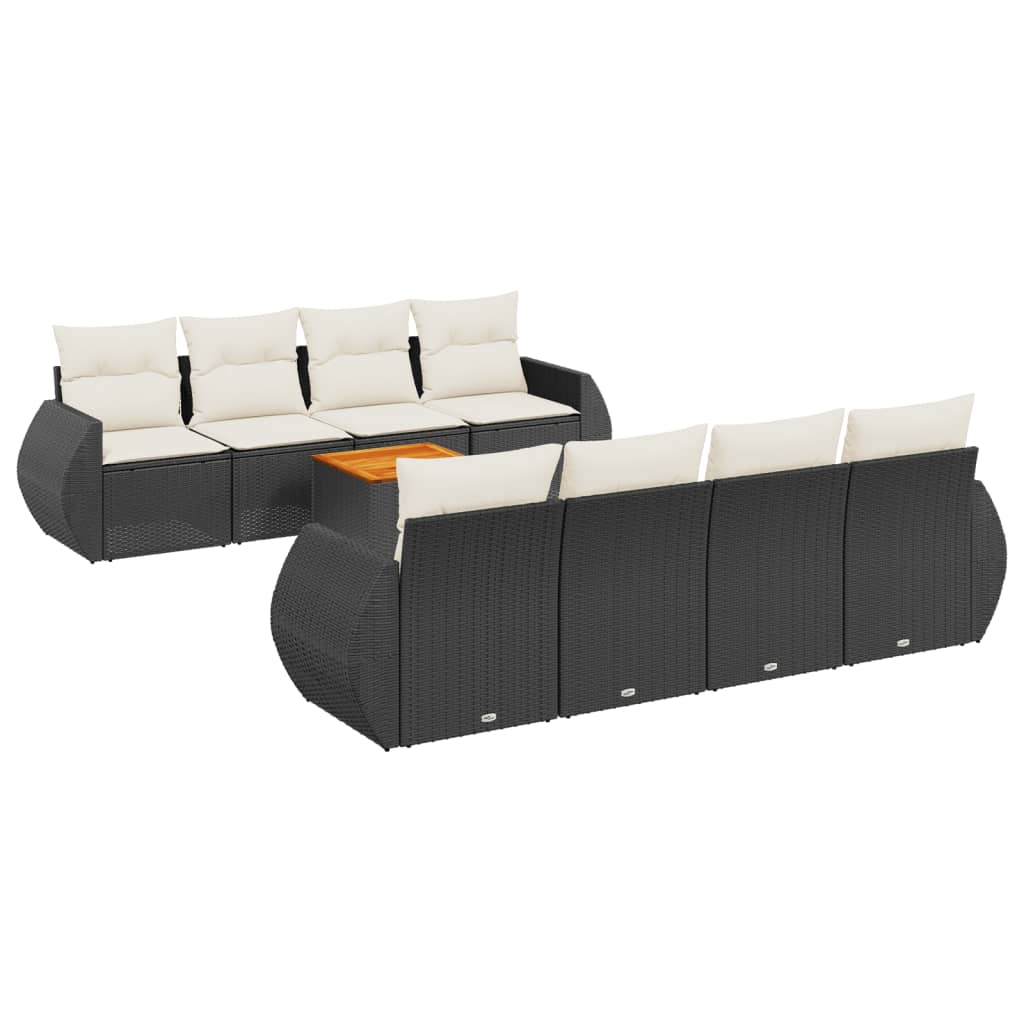 Set Divani da Giardino 9 pz con Cuscini Nero in Polyrattan 3224922