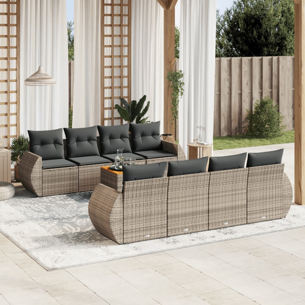 Set Divano da Giardino 9 pz con Cuscini Grigio in Polyrattancod mxl 89794