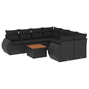 Set Divani da Giardino 9 pz con Cuscini Nero in Polyrattan 3224928