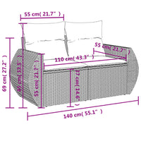 Set Divano da Giardino 9 pz con Cuscini Grigio in Polyrattan 3224933