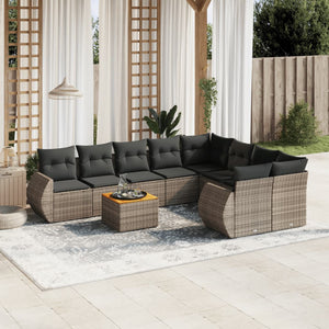 Set Divano da Giardino 9 pz con Cuscini Grigio in Polyrattan 3224933