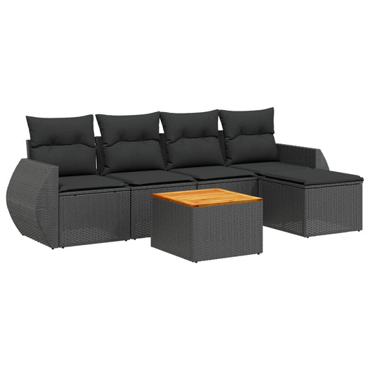 Set Divano da Giardino 6 pz con Cuscini Nero in Polyrattan 3224977