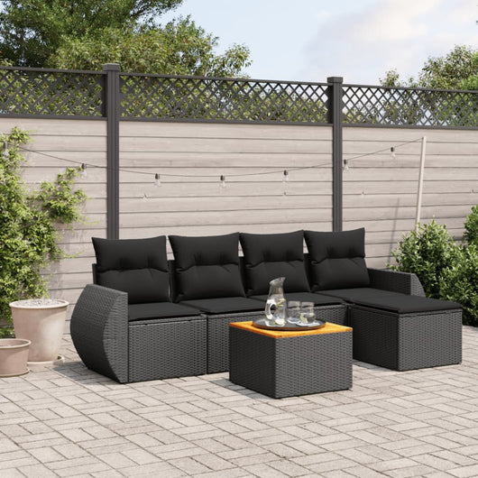 Set Divano da Giardino 6 pz con Cuscini Nero in Polyrattan 3224977