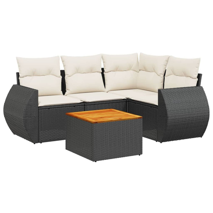 Set Divani da Giardino 5 pz con Cuscini in Polyrattan Nero 3224985