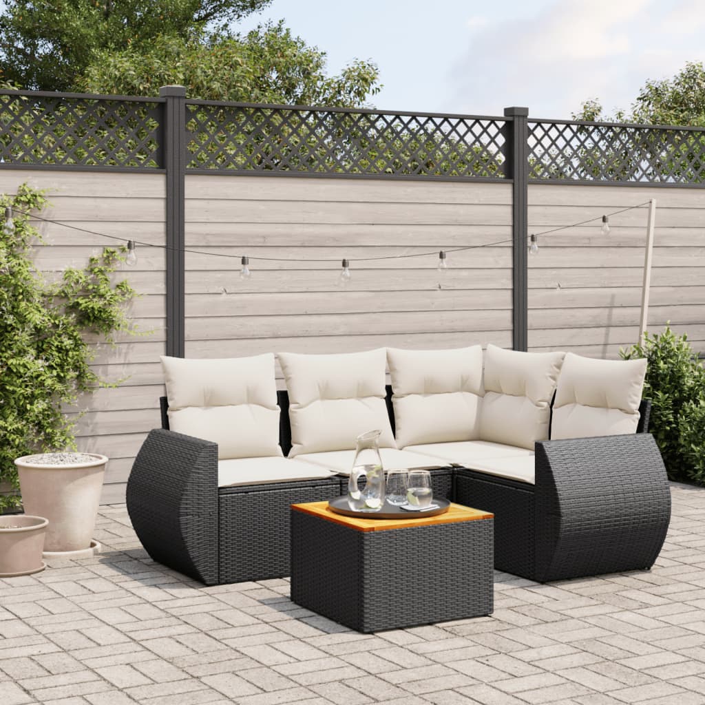 Set Divani da Giardino 5 pz con Cuscini in Polyrattan Nero 3224985