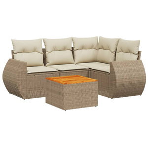 Set Divano da Giardino 5 pz con Cuscini Beige in Polyrattan 3224987