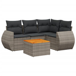 Set Divano da Giardino 5 pz con Cuscini Grigio in Polyrattan 3224989