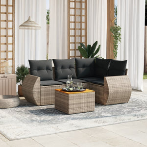 Set Divano da Giardino 5 pz con Cuscini Grigio in Polyrattan 3224989