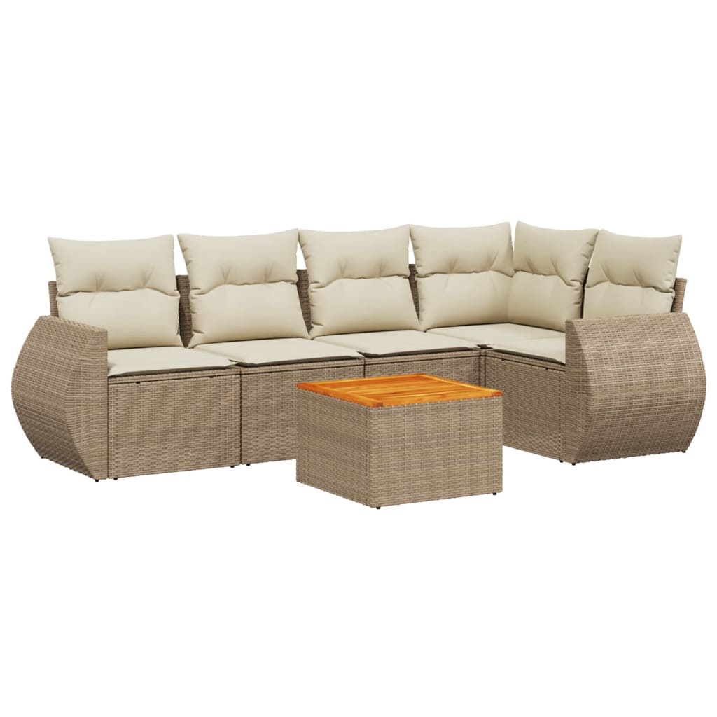 Set Divano da Giardino 6 pz con Cuscini Beige in Polyrattan 3224994