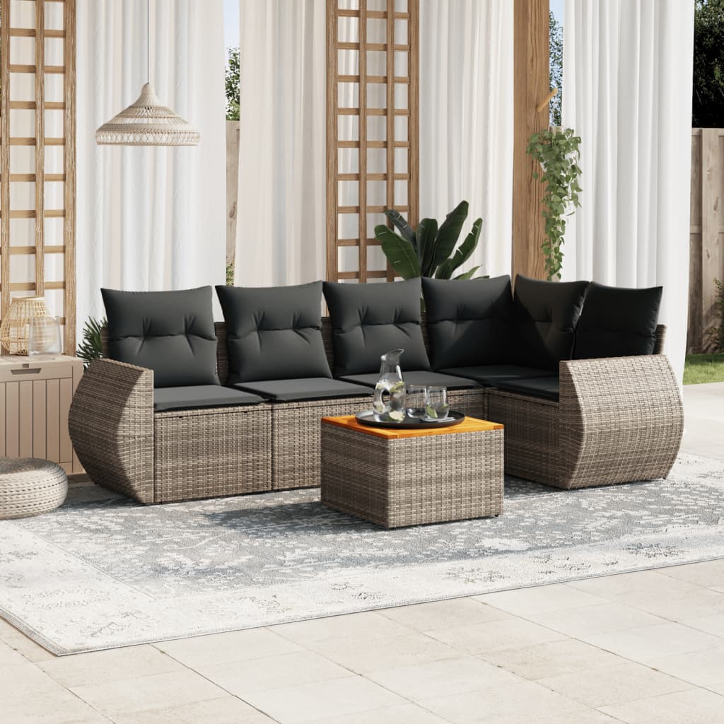 Set Divano da Giardino 6 pz con Cuscini Grigio in Polyrattan 3224996